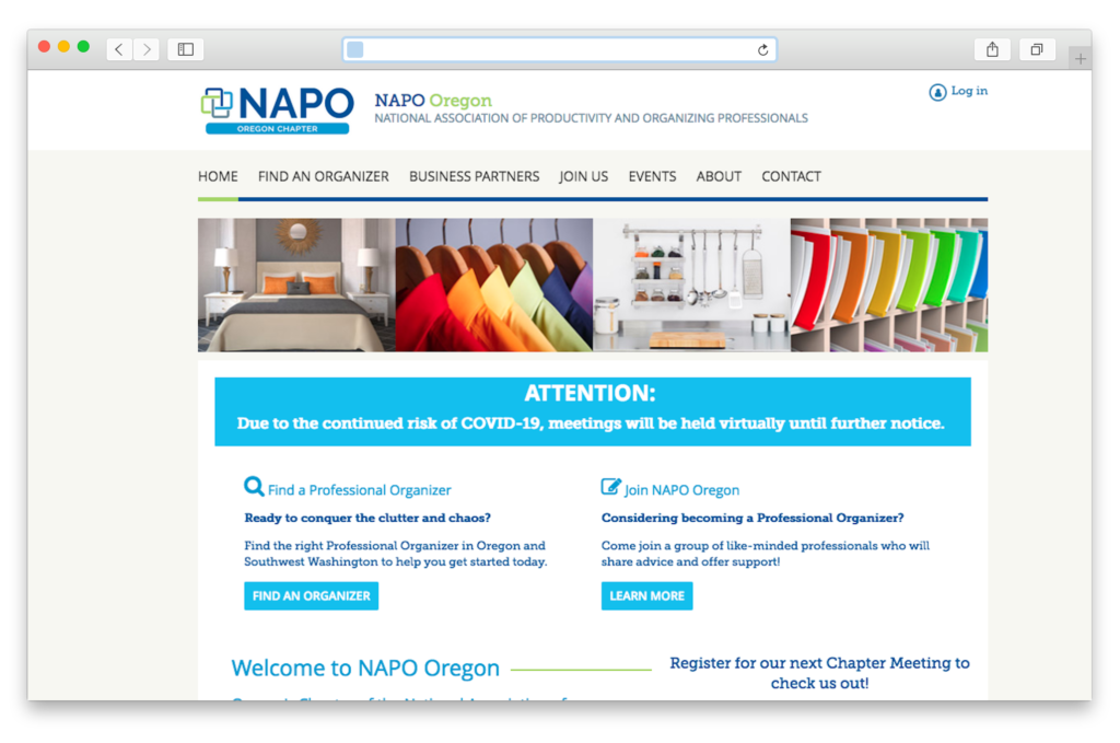 The Wild Apricot website for NAPO Oregon after its migration from WordPress